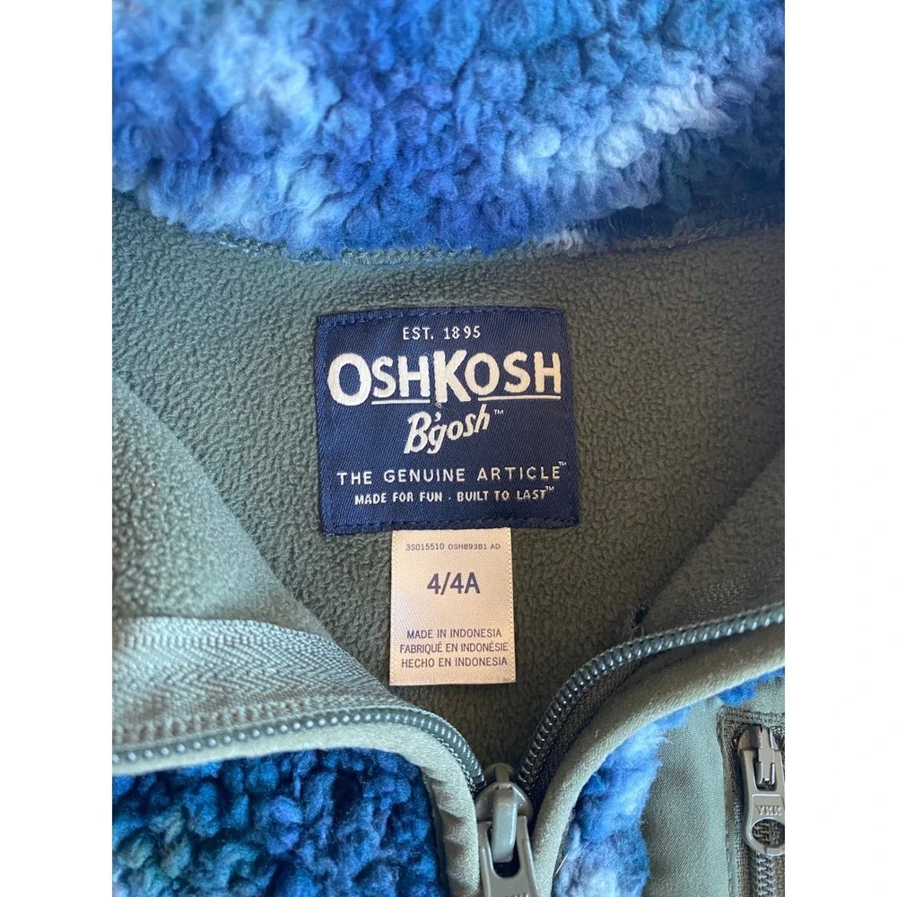 OshKosh B'gosh Kids Camo Sherpa Fleece Full Zip Jacket Size 4T Blue